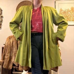 Vintage 1980’s Ashley Scott Olive Green Wool Blend Open Front Swing Jacket